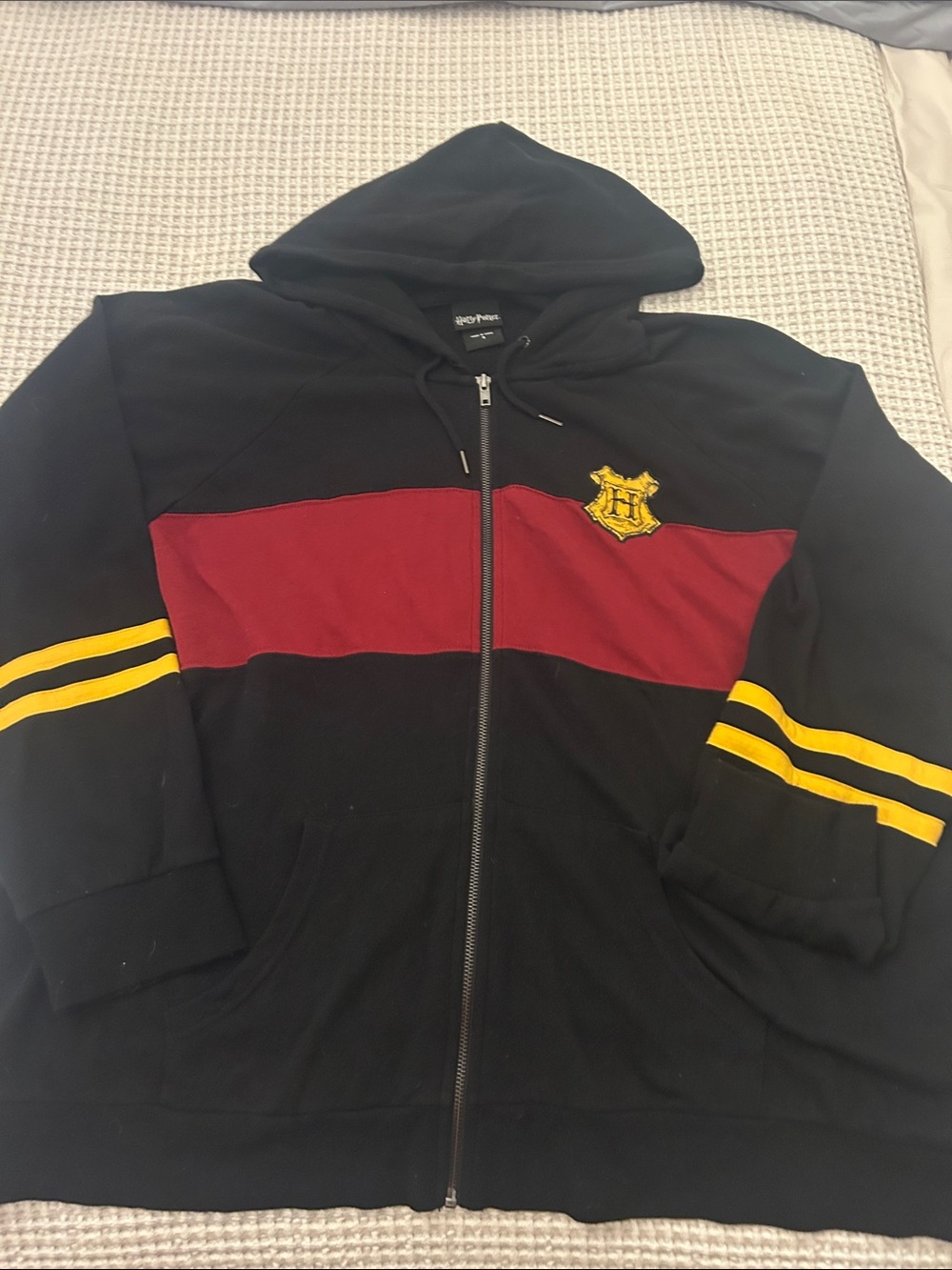 torrid Black Hoodie with Maroon Chest Panel and Yellow Crest Harry Potter